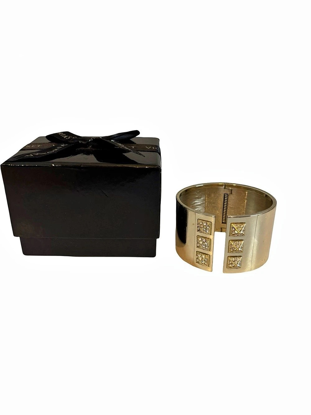 Victoria's Secret Limited Edition Gold Tone Rhinestone Pyramid Stud Hinged Cuff